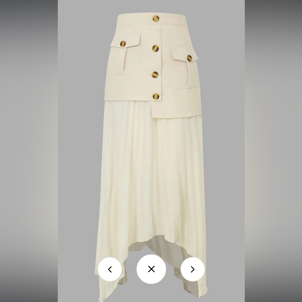 BNWT Shop Micas Asymmetrical Pleated Midi Skirt